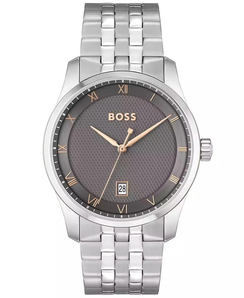Hugo Boss Men's Principle Quartz Basic Calendar Silver-Tone Stainless Steel Watch 41mm 1