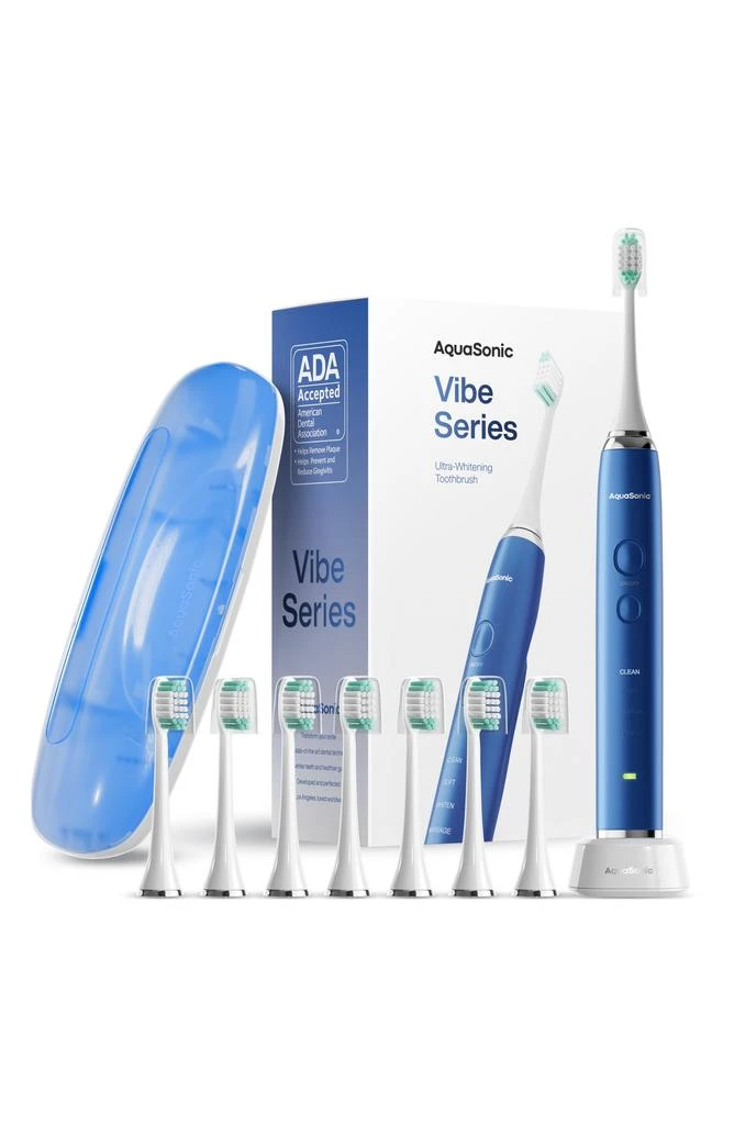 AquaSonic VIBE SERIES Sapphire Blue UltraSonic Whitening Toothbrush with 8 DuPont Brush Heads & Travel Case 1