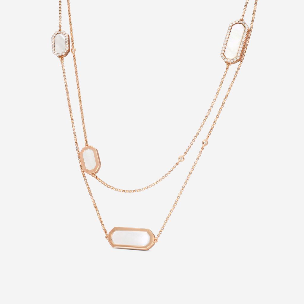 Roberto Coin Roberto Coin Tiny Treasures Art Deco 18K Rose Gold Diamond & Mother of Pearl Station Necklace 8882022AX31J