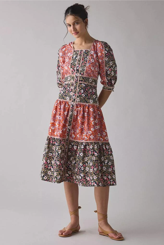 knee length dresses for ladies Red Floral Smocked Square Neck Tiered Midi Dress – PinkBlush