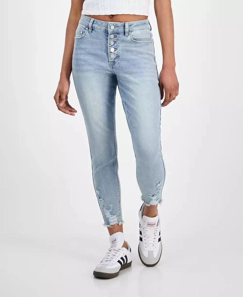 Indigo Rein Juniors' Mid Rise Button Fly Distressed Cropped Curvy Jeans 2
