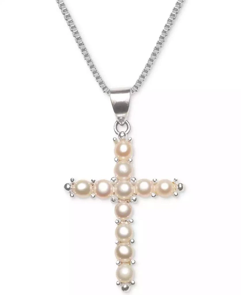 Macy's Cultured Freshwater Pearl (3-1/2mm) Cross 18" Pendant Necklace in Sterling Silver 1