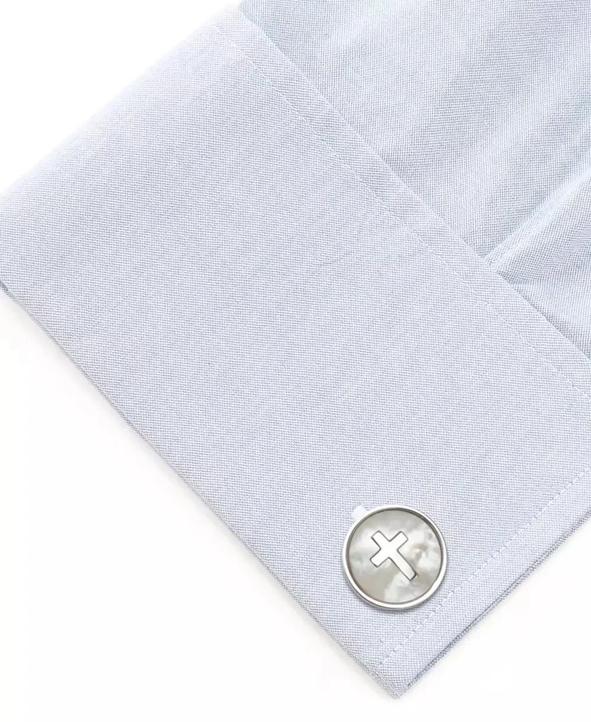 Ox and Bull Trading Co. Men's Cross Mother of Pearl Stainless Steel Cufflinks 3