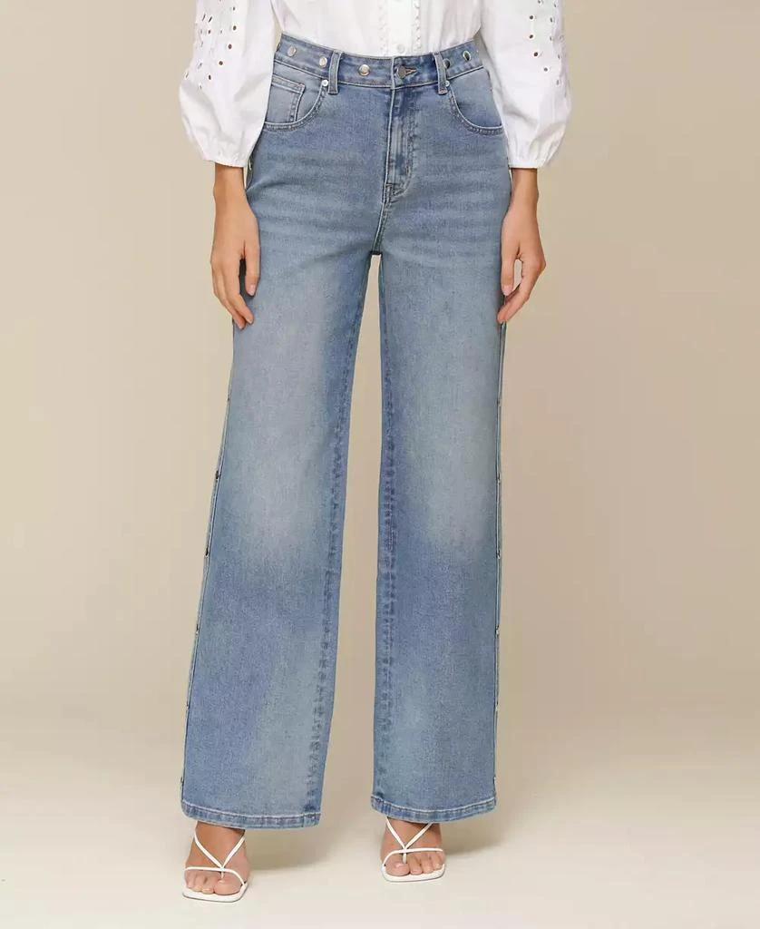 Avec Les Filles Women's Mid-Rise Studded Barrel-Leg Jeans 1