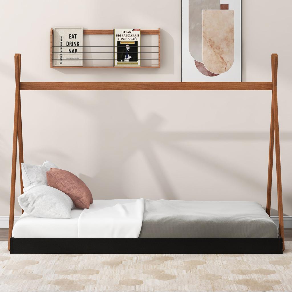 Streamdale Furniture Streamdale Twin Size Tent Floor Bed With Triangle Structure