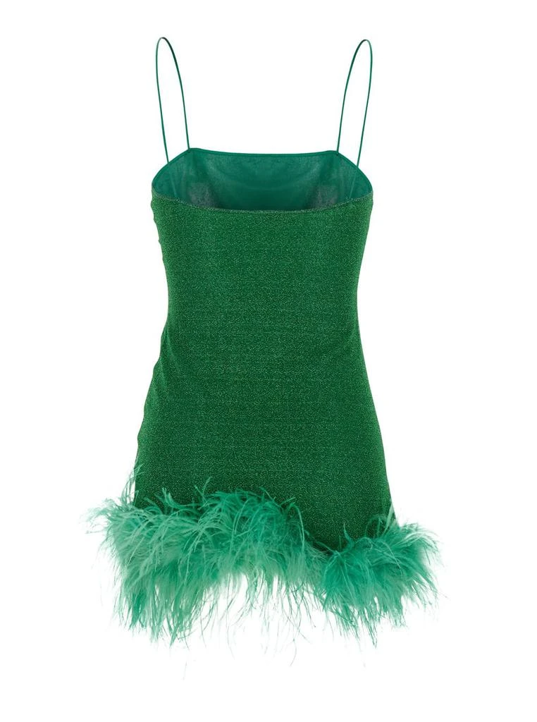OSEREE lumiere Plumage Green Sleeveless Slip Dress With Tonal Feathered Hem In Tech Fabric Stretch Woman 2