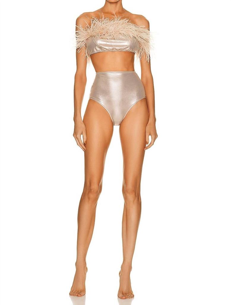 Adriana Degreas Metallic Strapless Feather Bikini In Golden
