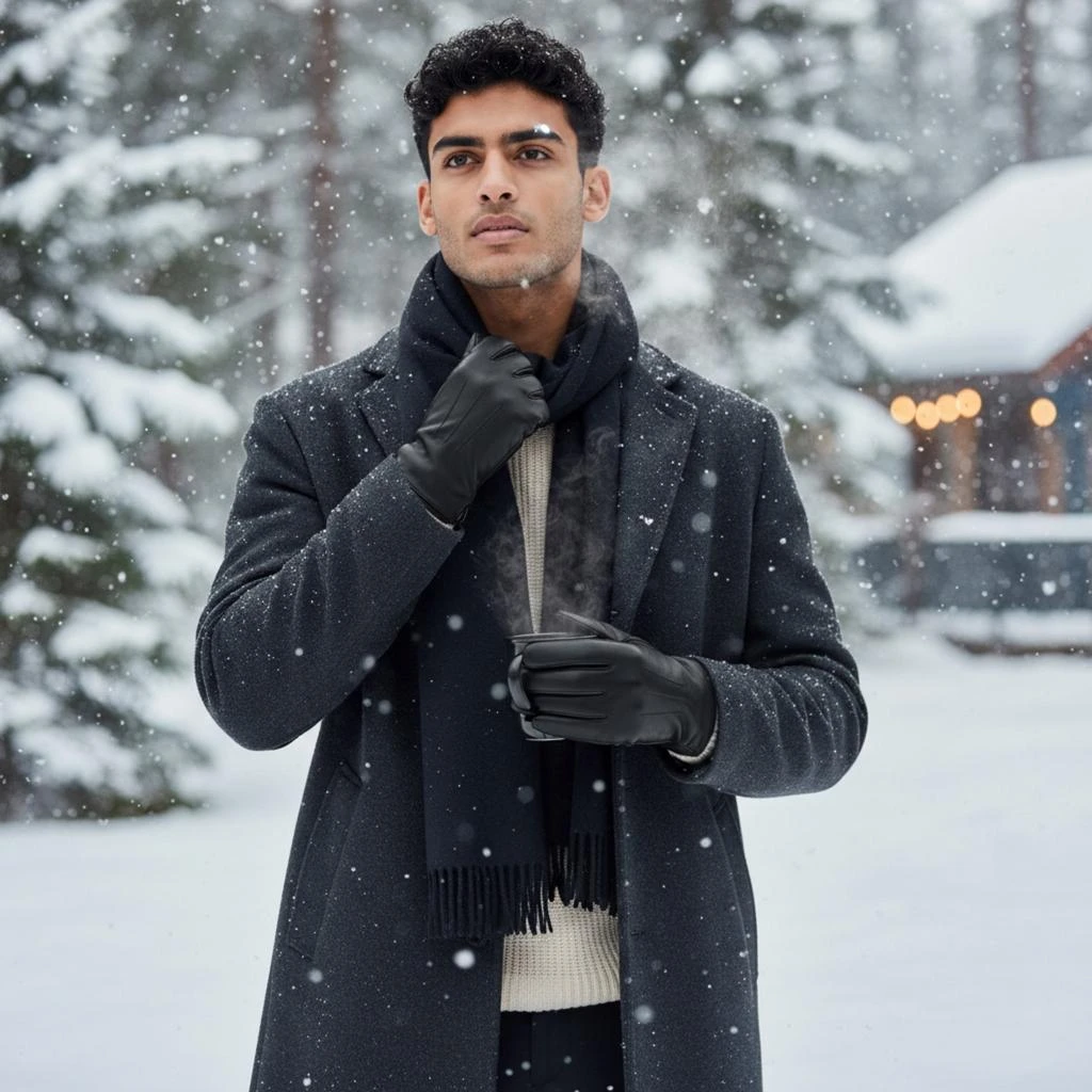 Infinity Leather Men’s Black Italian Leather Warm Wool Lining Winter Riding Driving Casual Gloves 2