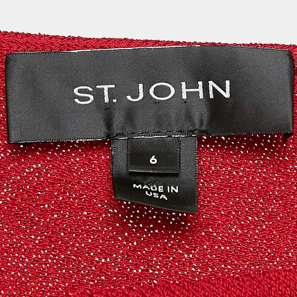 St. John St. John Red Rib Knit Bow One Shoulder Belted Maxi Dress M 5