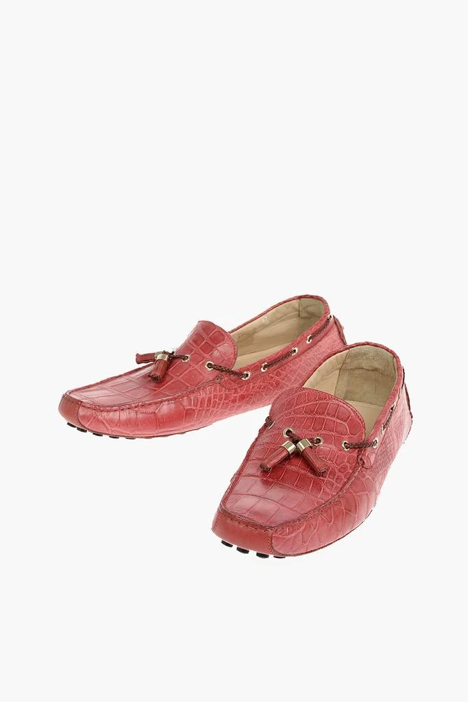 Corneliani Crocodile Skin Boat Shoes With Pure Gold Embelished Tassels 1