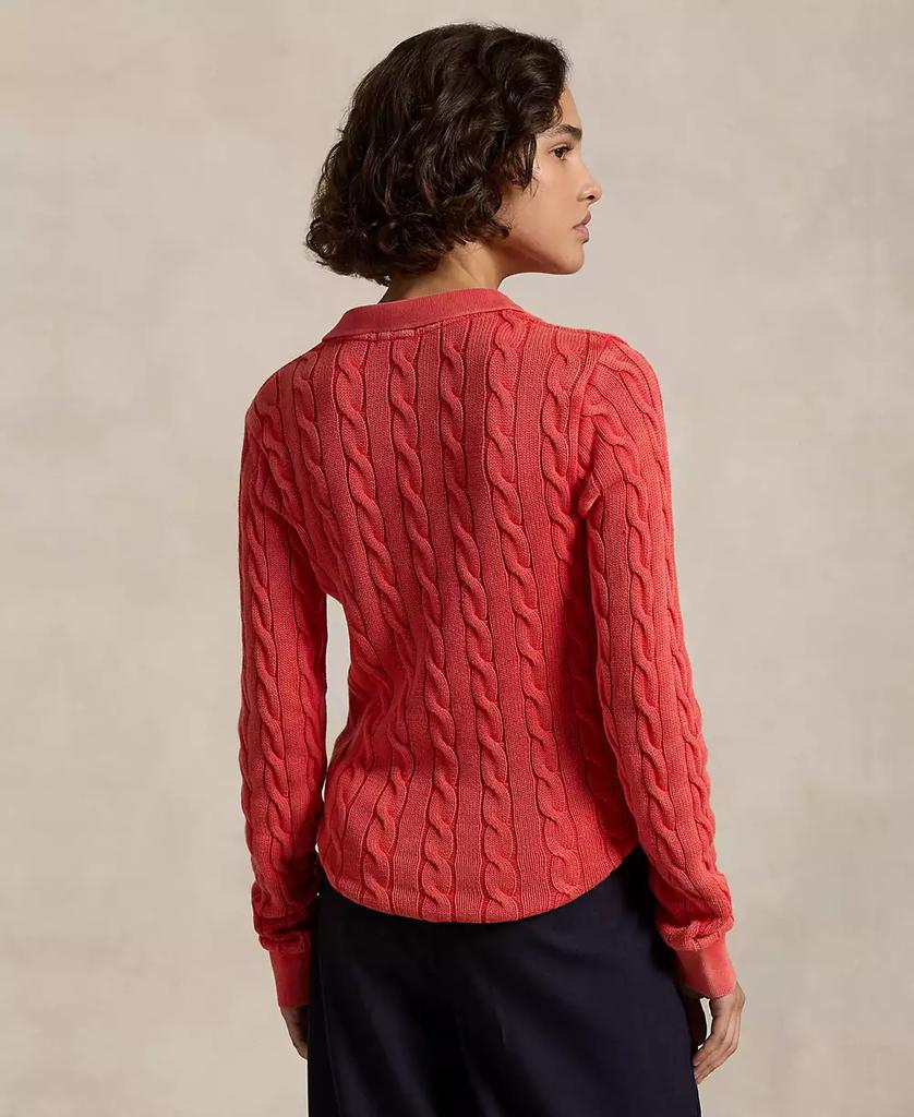 Ralph Lauren Women's Cable-Knit Cotton Long-Sleeve Polo Shirt Sweater