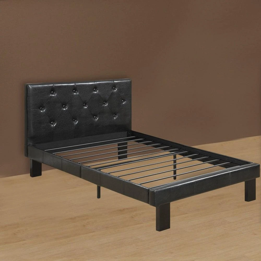 Hivvago Faux Leather Upholstered Twin size Bed With tufted Headboard Black