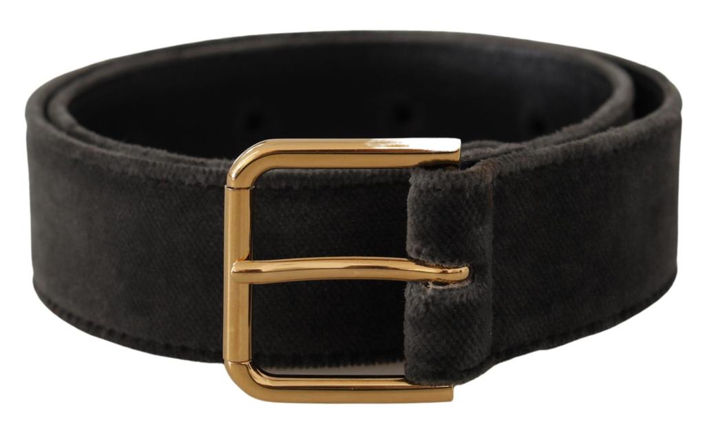 Dolce & Gabbana Dolce & Gabbana Brown Velvet Gold Tone Logo Metal Waist Buckle Belt