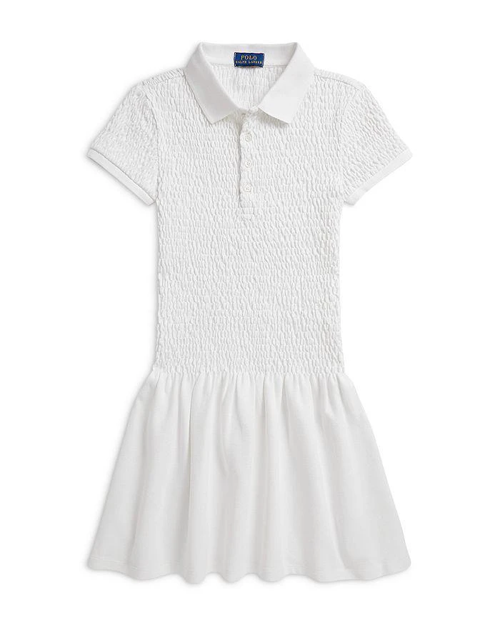 Ralph Lauren Girls' Smocked Stretch Mesh Polo Dress - Big Kid