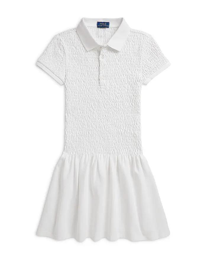Ralph Lauren Girls' Smocked Stretch Mesh Polo Dress - Big Kid