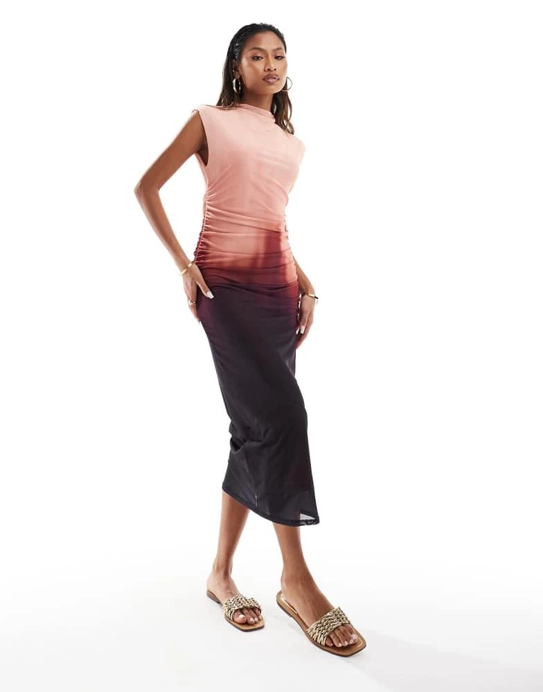 River Island River Island high neck ombre mesh midi dress in pink 2