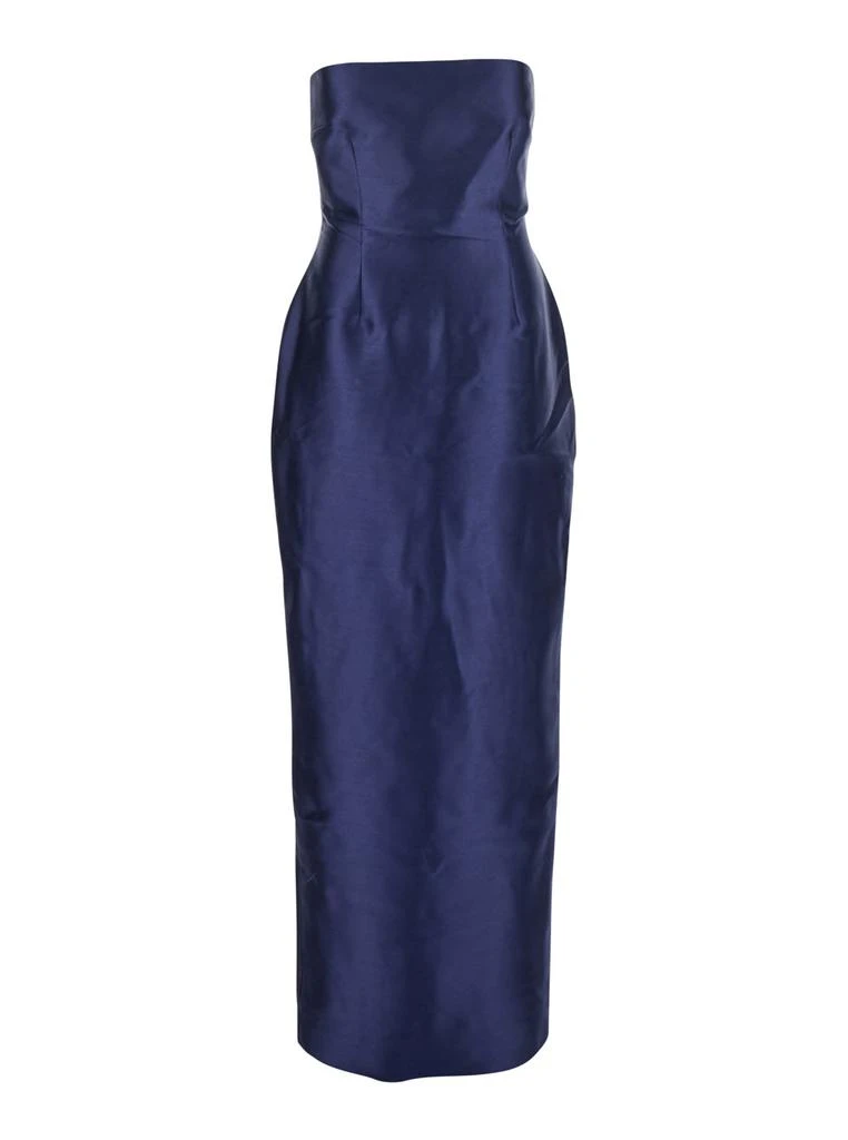 SOLACE LONDON lea Blue Long Dress With Rear Cape Insert And Train In Tech Fabric Stretch Woman 4