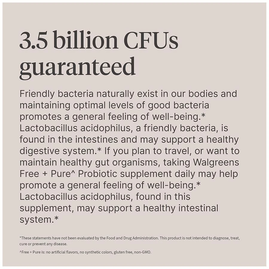 Walgreens Free 
Pure Probiotic 10 Billion Active Cultures Capsules 8