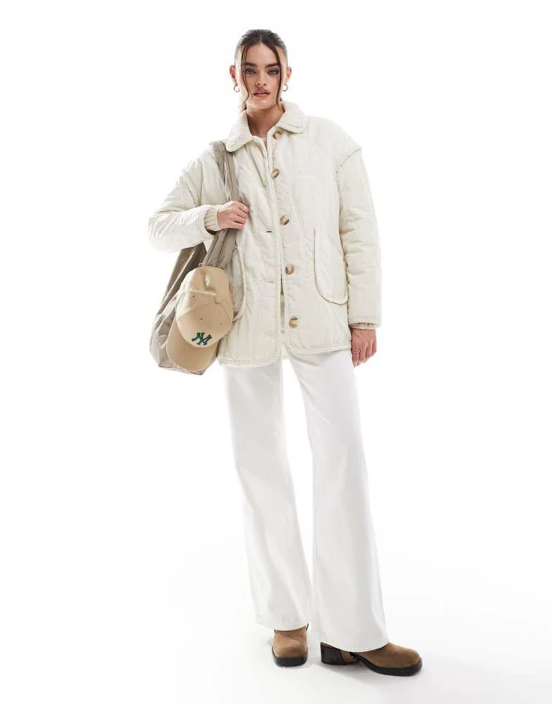 Threadbare Threadbare quilted jacket with cord detail in cream 4