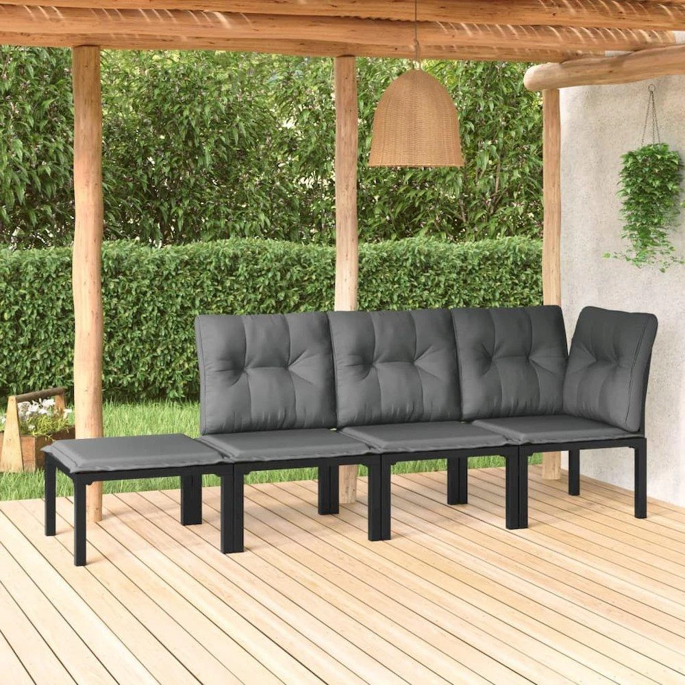 VidaXL 4 Piece Patio Lounge Set Black and Gray Poly Rattan
