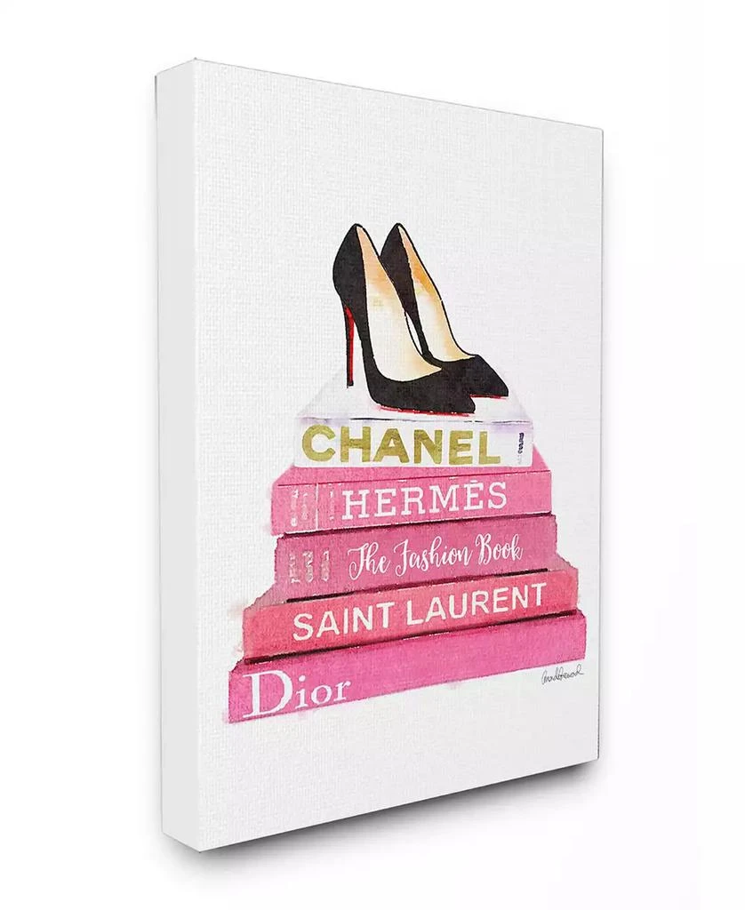 Stupell Industries Glam Pink Fashion Books Black Pump Hells Canvas Wall Art, 16" x 20"