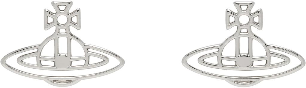 Vivienne Westwood Silver Thin Lines Flat Orb Stud Earrings