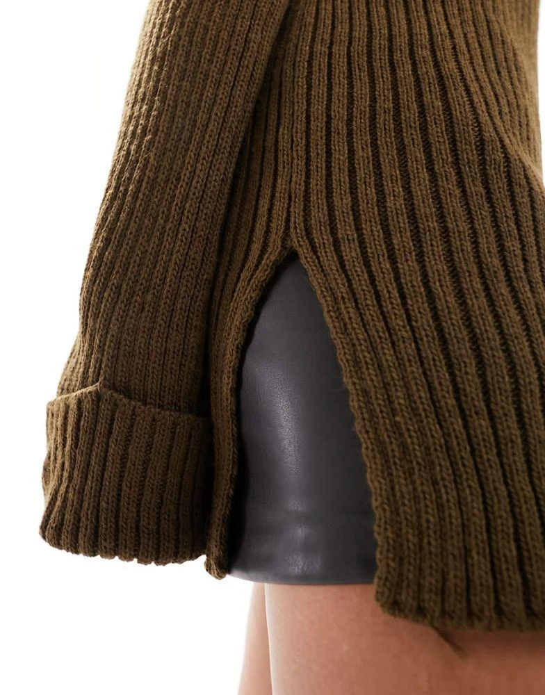 NA-KD NA-KD ribbed high neck jumper in brown 3