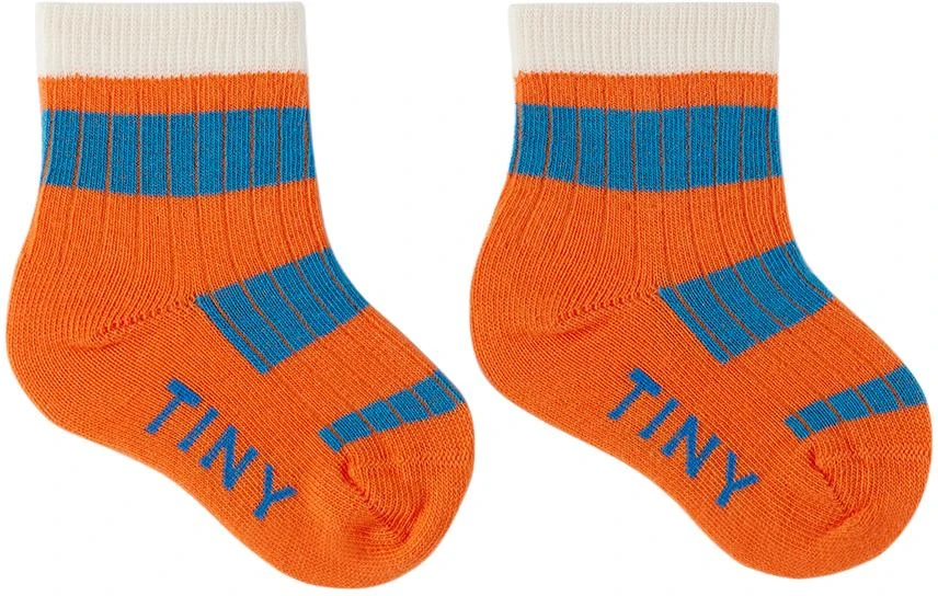 TINYCOTTONS Baby Orange & Blue Big Stripes Socks 1