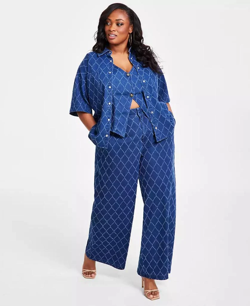Nina Parker Plus Size Diamond-Texture Denim Shirt 2