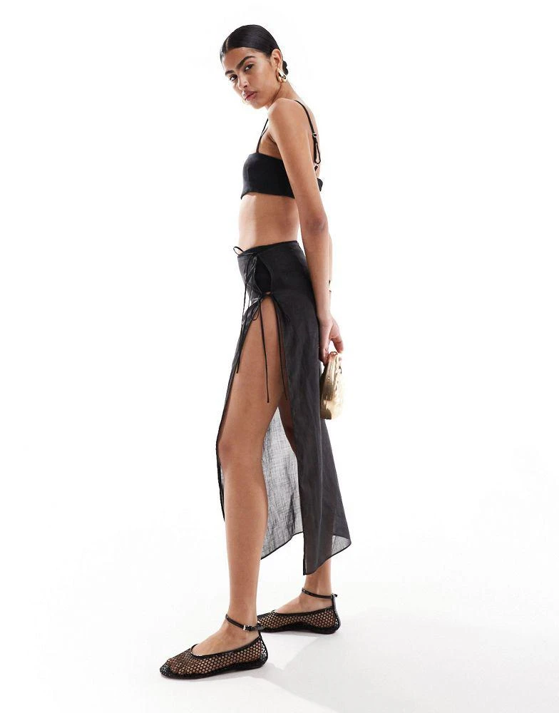 Mango Mango Selection sheer lightweight tie side co-ord skirt in black 1