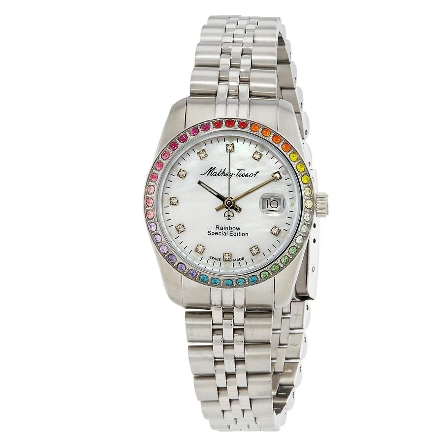 Shop Mathy Rainbow Quartz White Dial Ladies Watch D809AQI on Sale