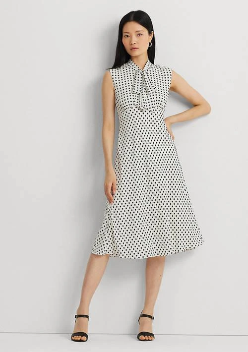 Lauren Ralph Lauren Ralph Lauren Women S Polka Dot Georgette Tie Neck Dress 1