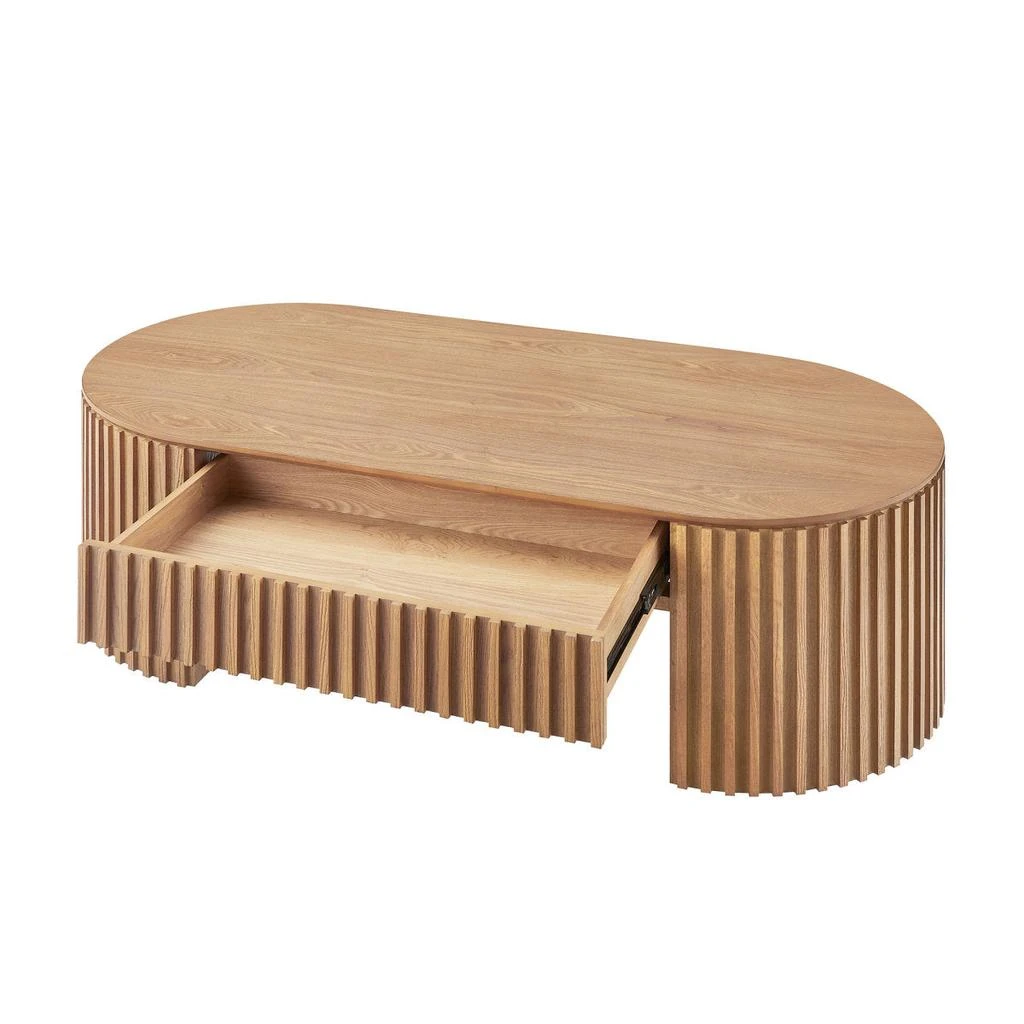 Streamdale Furniture Streamdale Oval Wood Coffee Table With Drawer - Mid Century Modern Living Room Furniture 2