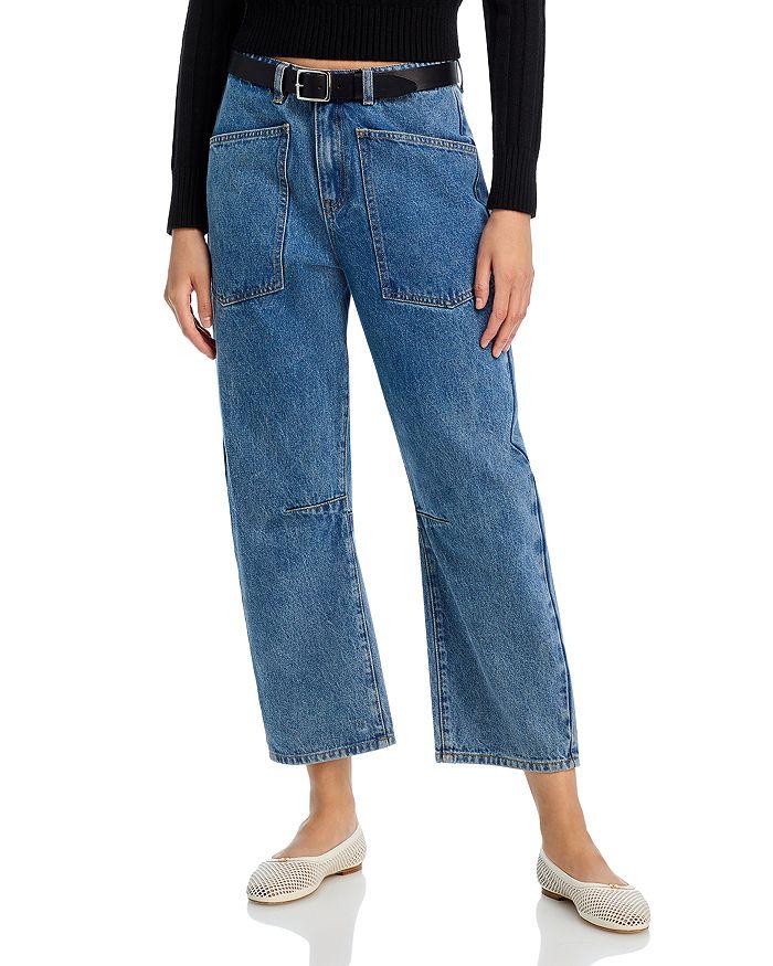 STEVE MADDEN Haniel High Rise Cropped Barrel Jeans in Blue Denim
