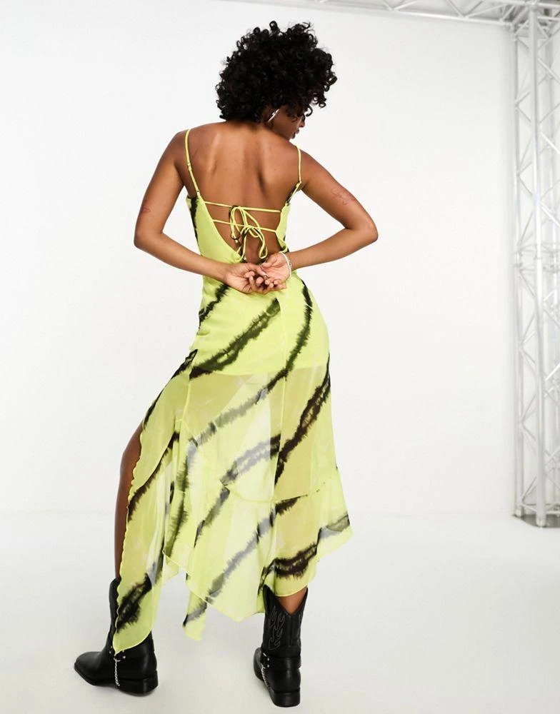 Bershka Bershka abstract ruffled maxi dress in lime 2