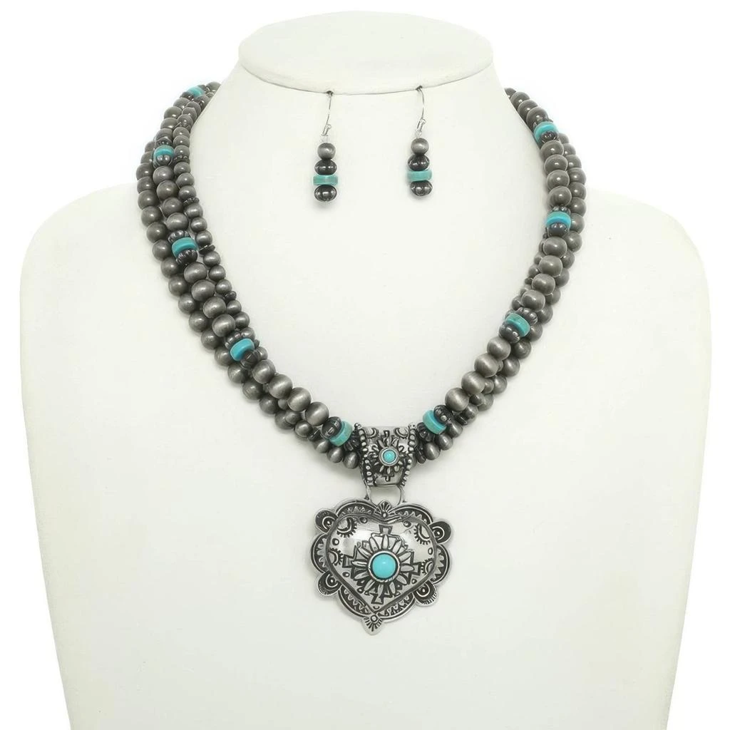 TRUEDAMES Western Turquoise Heart Pendant Necklace Set