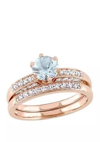 Belk 
Co. 3/4 ct. t.w Aquamarine and 1/3 ct. t.w Diamond Bridal Ring Set in 10K Rose Gold