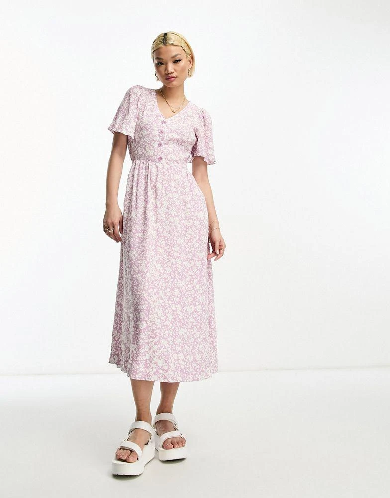 & Other Stories & Other Stories flutter sleeve midi dress in multi floral 3