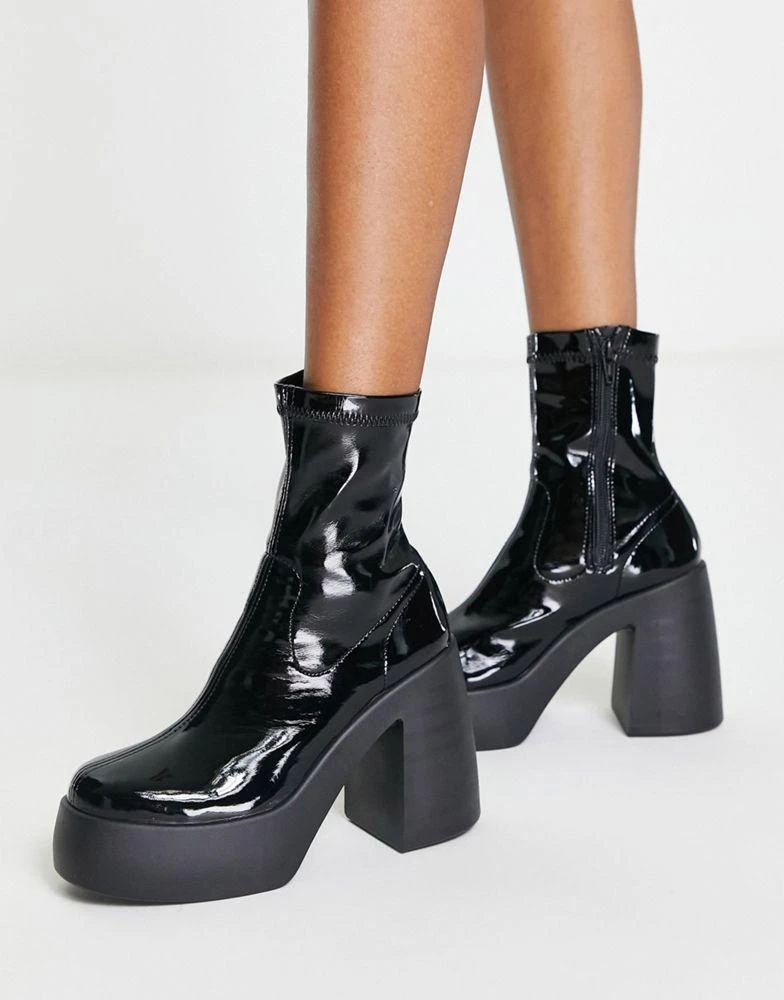 ASOS ASOS DESIGN Ember high heeled sock boots in black patent 3