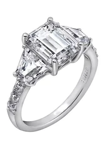 DIAMONBLISS Sterling Silver Cubic Zirconia Emerald 
Trapeze Cut Ring