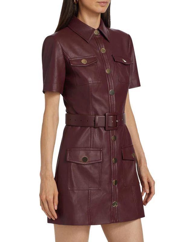 chinese dress ladies Faux Leather Belted Mini Dress - Burgundy main image 1