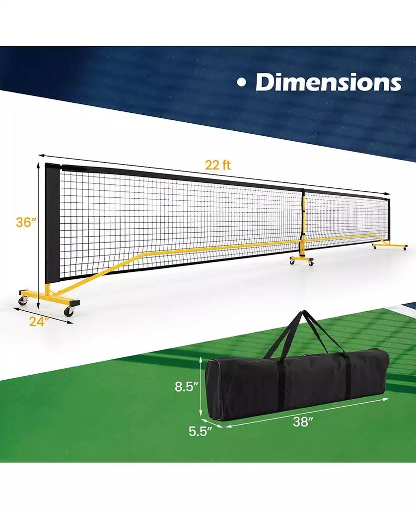 Costway Portable Pickleball Net 22 FT Regulation Size Pickle Ball Net System for Outdoor 4