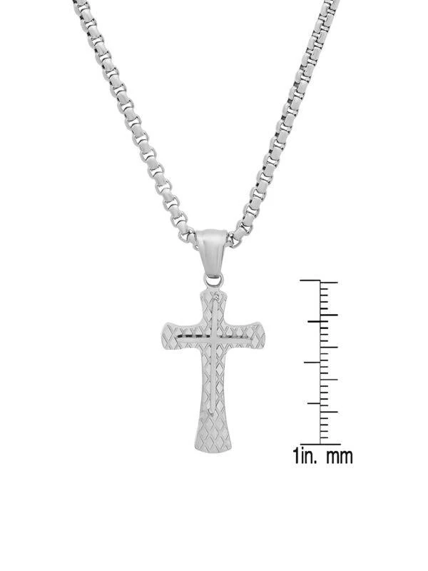 Anthony Jacobs Stainless Steel Diamond-Cut Double Cross Pendant Necklace 2