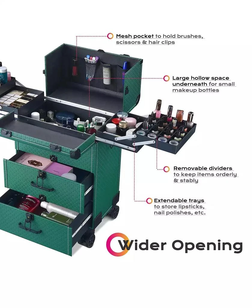 Byootique Rolling Makeup Train Case Cosmetic Organizer Trolley 2 Drawer Lockable 7