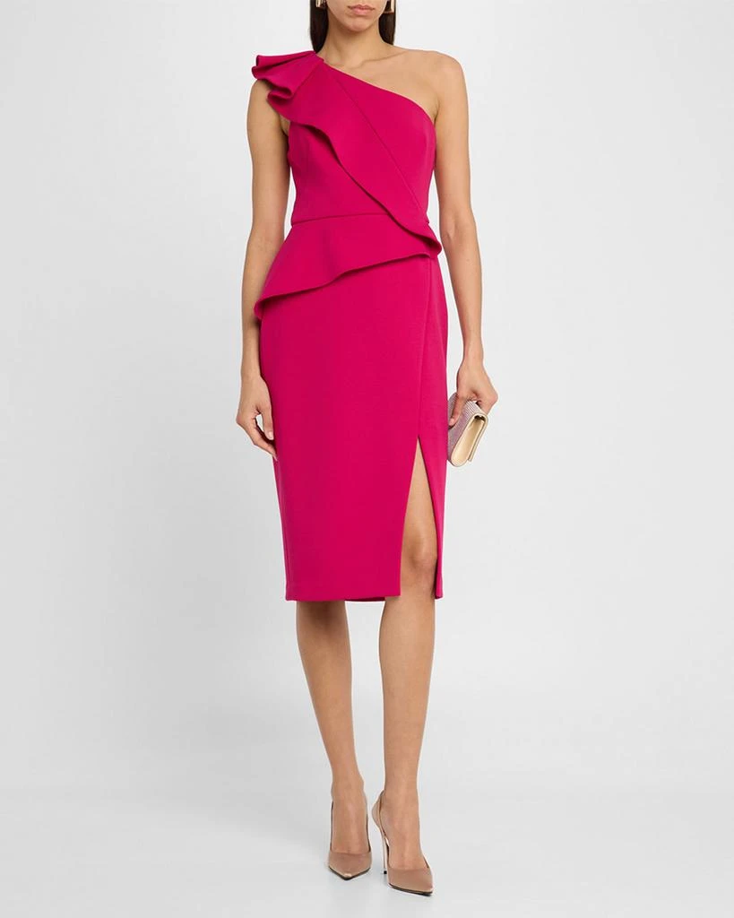 Aidan Mattox One-Shoulder Ruffle Midi Sheath Dress 2