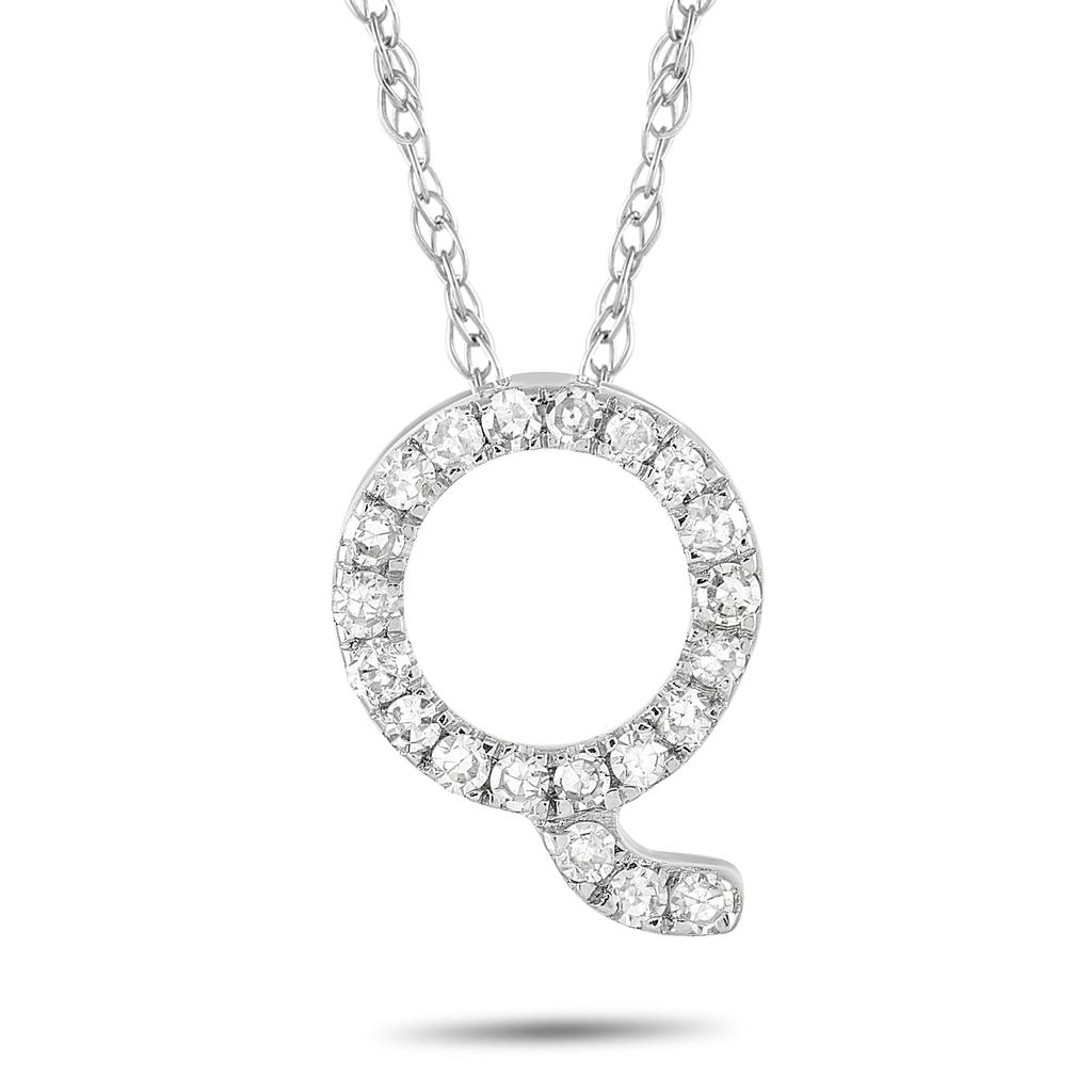 Non Branded 14K White Gold 0.10 ct Diamond Initial ‘Q’ Necklace