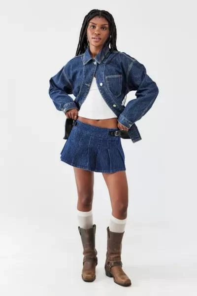 Urban Outfitters UO Pinstripe Denim Pleated Mini Skirt 4