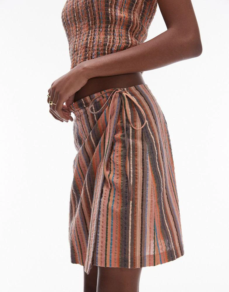 Topshop Topshop textured wrap beach skirt in brown stripe 4