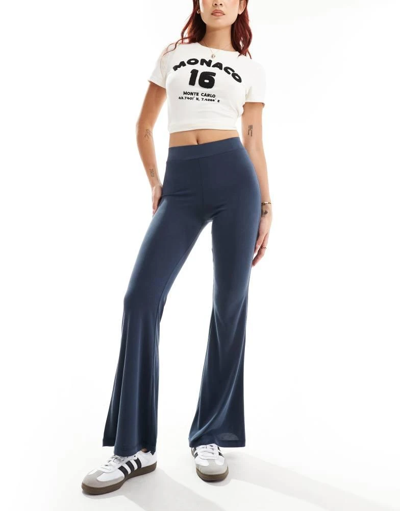Monki Monki super soft low waist flare jersey trousers in blue 3