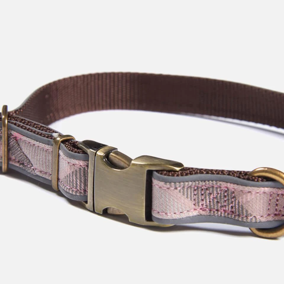 Barbour Barbour Reflective Tartan Dog Collar - Taupe/Pink Tartan 4